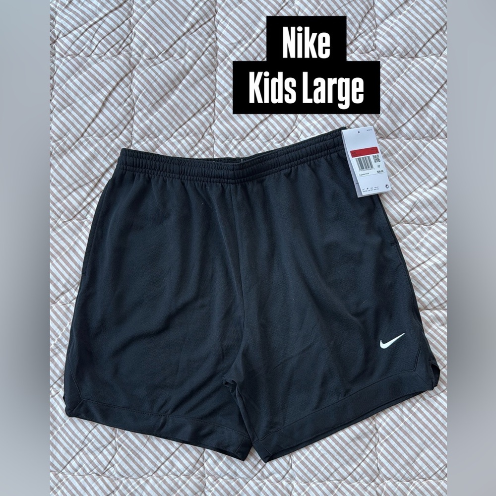 NEW Nike Kids Black Athletic Shorts with White Swoosh